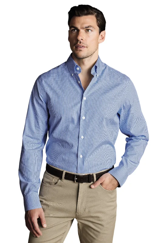 Men's tie - dye t - shirts with a bohemian styleCharles Tyrwhitt Men's Check Non-Iron Button-Down Oxford Slim Fit Shirt Single Cuff
