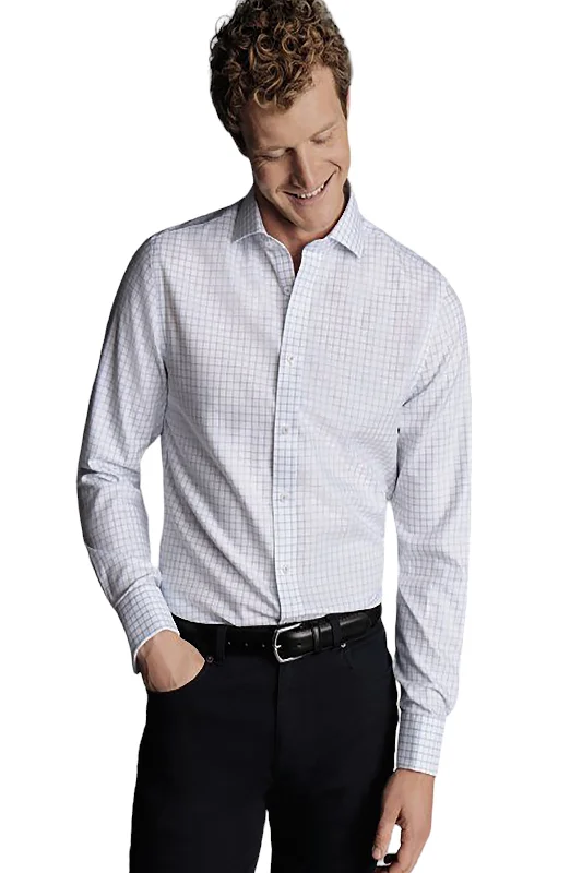 Men's smart - casual checkered t - shirts for semi - formal occasionsCharles Tyrwhitt Men's Non-Iron Clifton Weave Check Cutaway Slim Fit Shirt Double Cuff