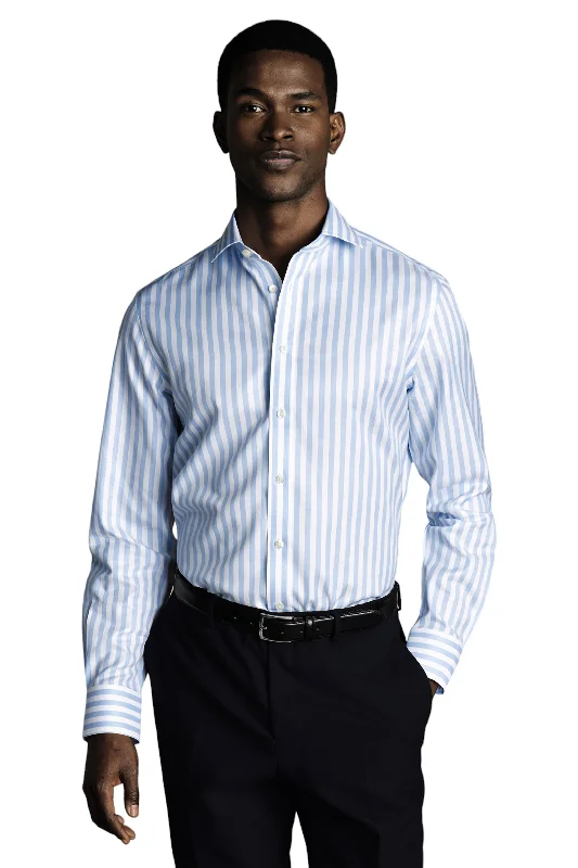Men's polo t - shirts with a contrast collar for a preppy lookCharles Tyrwhitt Men's Wide Stripe Non-Iron Twill Cutaway Slim Fit Shirt Single Cuff