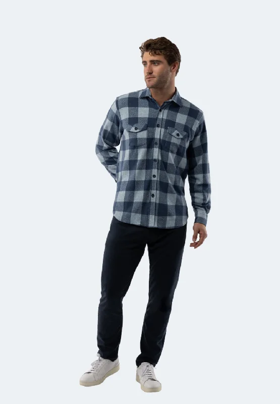 Men's thermal t - shirts with a high - neck design for cold weatherCobalt Blue Big Check Flannel Men's thermal t - shirts with a high - neck design for cold weatherCobalt Blue Big Check Flannel