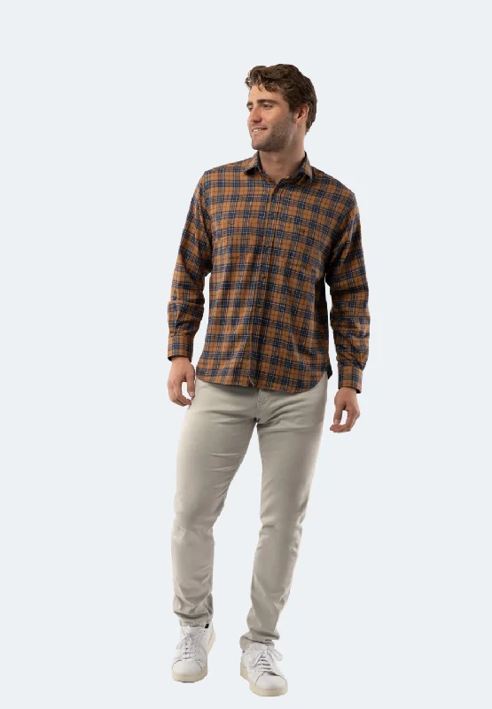Men's long - sleeve henley t - shirts with button - down placketsCopper Brown Plaid Shirt Men's long - sleeve henley t - shirts with button - down placketsCopper Brown Plaid Shirt
