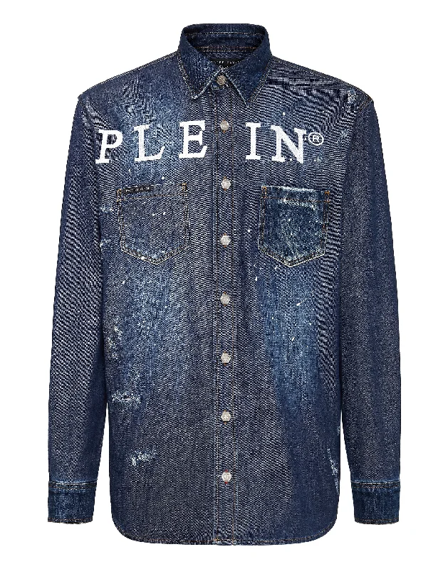 Men's slim - fit graphic t - shirts with vintage rock band printsDenim Shirt Ls Iconic Plein