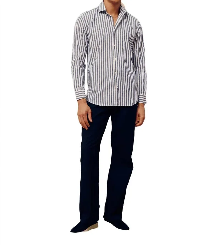 Men's short - sleeve linen t - shirts for summer beach outingsEmilio Striped Shirt In Navy