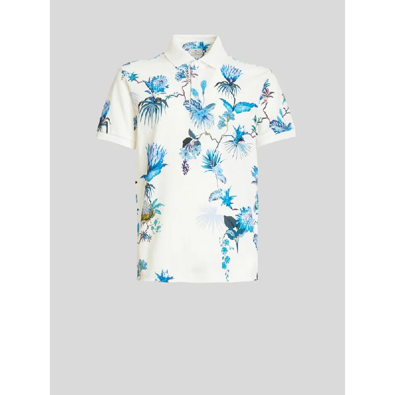 Men's button - front t - shirts with a unique artistic printFloral Jersey Polo Shirt