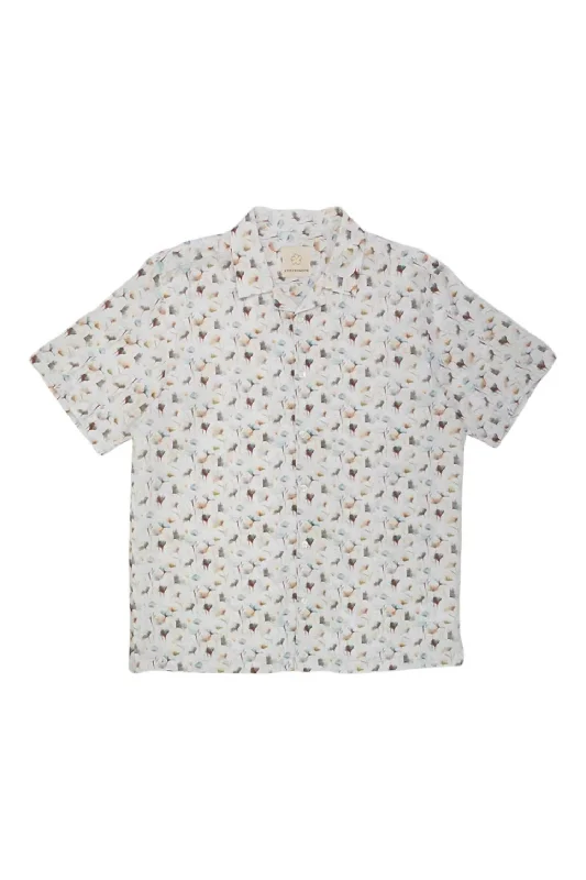 Men's polo t - shirts with a contrast collar for a preppy lookFlower Linen Shirt In White