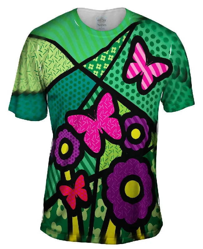 Men's thermal t - shirts with a high - neck design for cold weatherFlowers on Green
