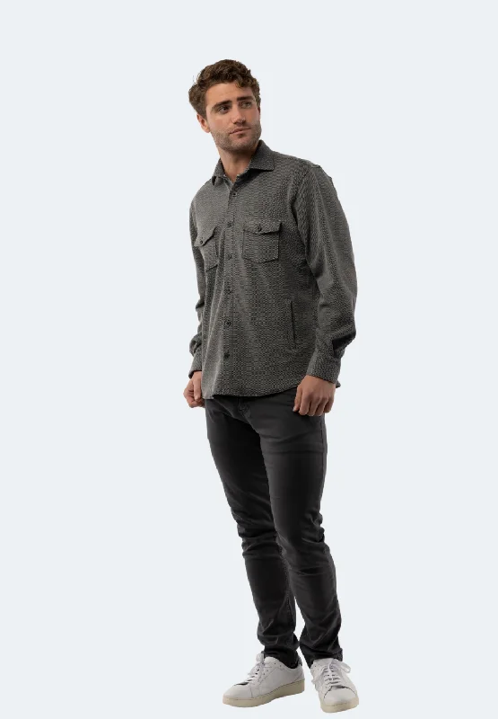 Men's thermal t - shirts with a high - neck design for cold weatherFossil Grey Knit Shirt Men's thermal t - shirts with a high - neck design for cold weatherFossil Grey Knit Shirt