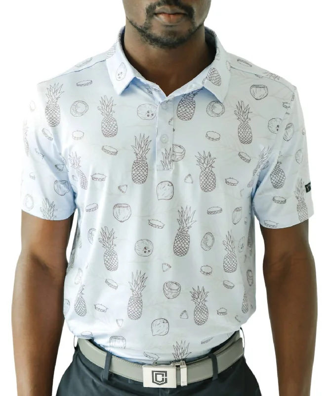 Men's button - front t - shirts with a unique artistic printGolf Polo In Piña Colada