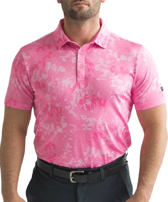 Men's v - neck muscle t - shirts for a body - building aestheticGolf Polo In Pink Camo