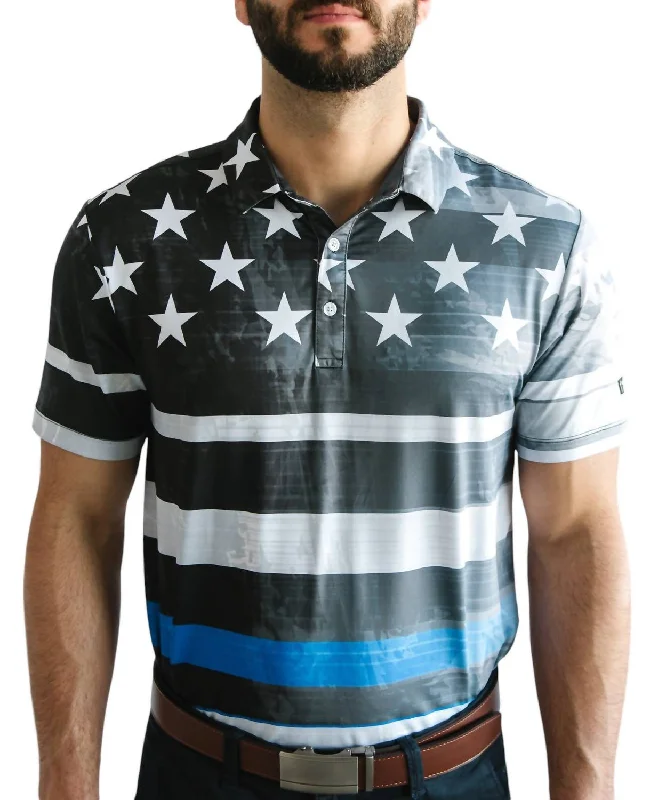 Men's distressed denim - look t - shirts with a rugged appealGolf Polo In Thin Blue Line