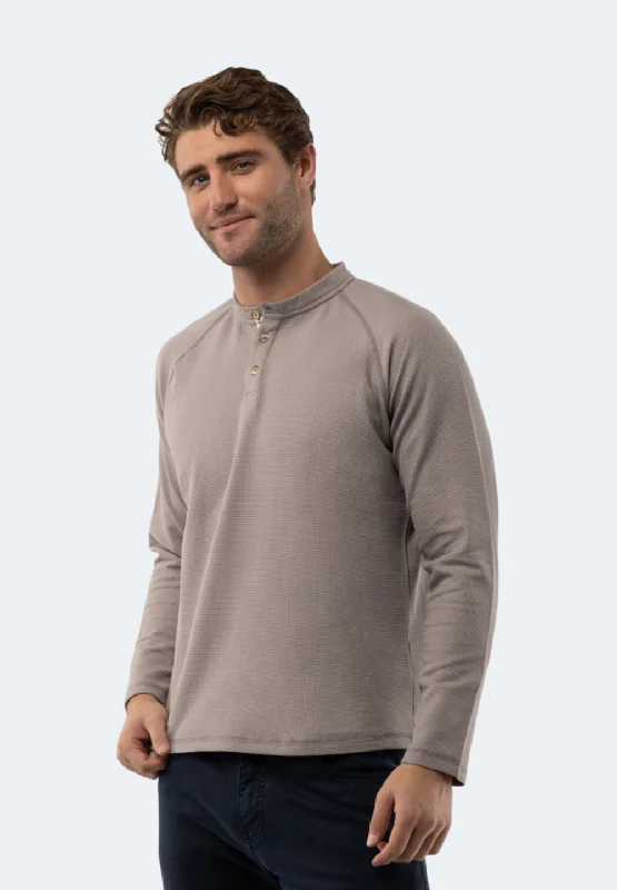 Men's long - sleeve henley t - shirts with button - down placketsGrey Waffle Knit 3-Button Henley Men's long - sleeve henley t - shirts with button - down placketsGrey Waffle Knit 3-Button Henley