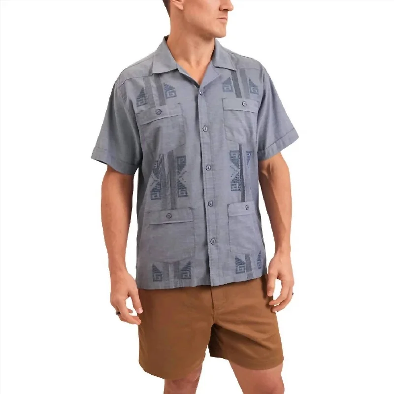 Men's antimicrobial t - shirts for odor - free freshness during travelGuayabera Shirt In Indigo Blue Oxford