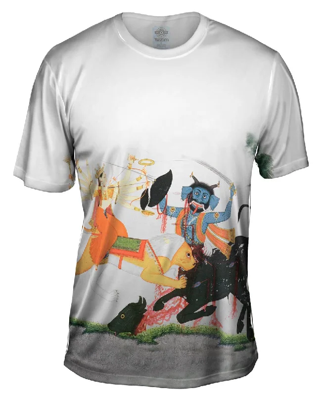 Men's tie - dye t - shirts with a bohemian styleIndia - "Durga Slaying A Demon"