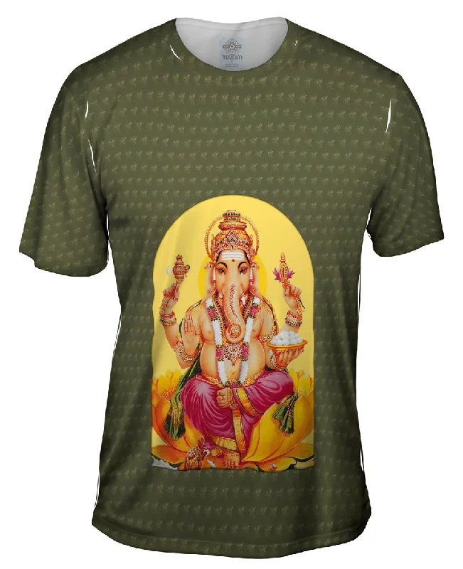 Men's short - sleeve linen t - shirts for summer beach outingsIndia - "Ganesh"