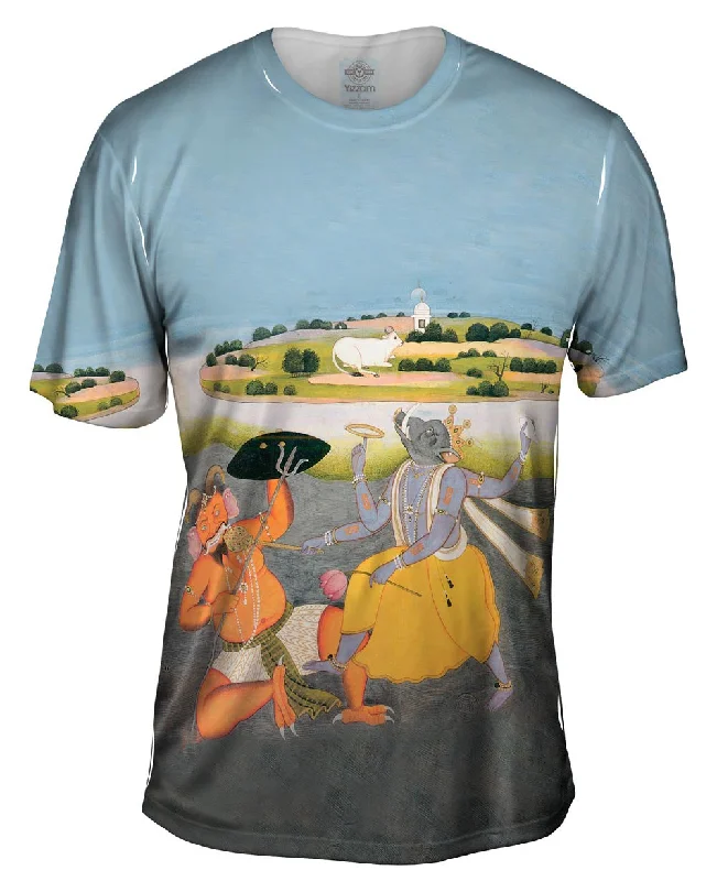 Men's long - sleeve henley t - shirts with button - down placketsIndia - "Incarantion Of Vishnu As Boar" Men's long - sleeve henley t - shirts with button - down placketsIndia - "Incarantion Of Vishnu As Boar"