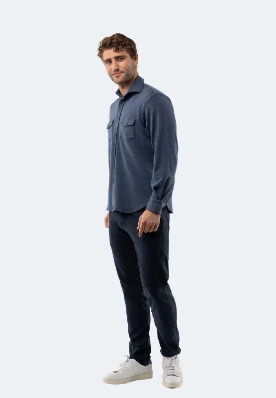 Men's organic cotton crew - neck t - shirts for everyday comfortIndigo Stripes Knit Shirt Men's organic cotton crew - neck t - shirts for everyday comfortIndigo Stripes Knit Shirt