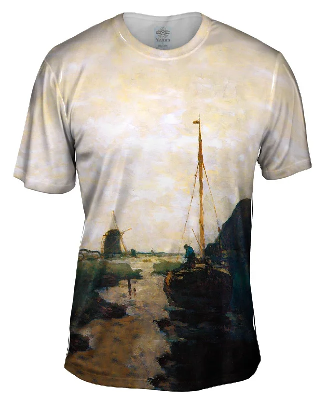 Men's distressed denim - look t - shirts with a rugged appealJan Hendrik Weissenbruch - "Ship In Polder Canal" Men's distressed denim - look t - shirts with a rugged appealJan Hendrik Weissenbruch - "Ship In Polder Canal"