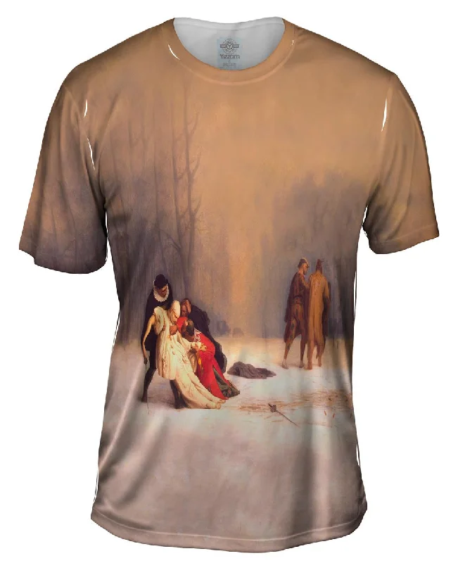 Men's button - front t - shirts with a unique artistic printJean-Leon Gerome - "Duel After A Masked Ball" (1859) Men's button - front t - shirts with a unique artistic printJean-Leon Gerome - "Duel After A Masked Ball" (1859)