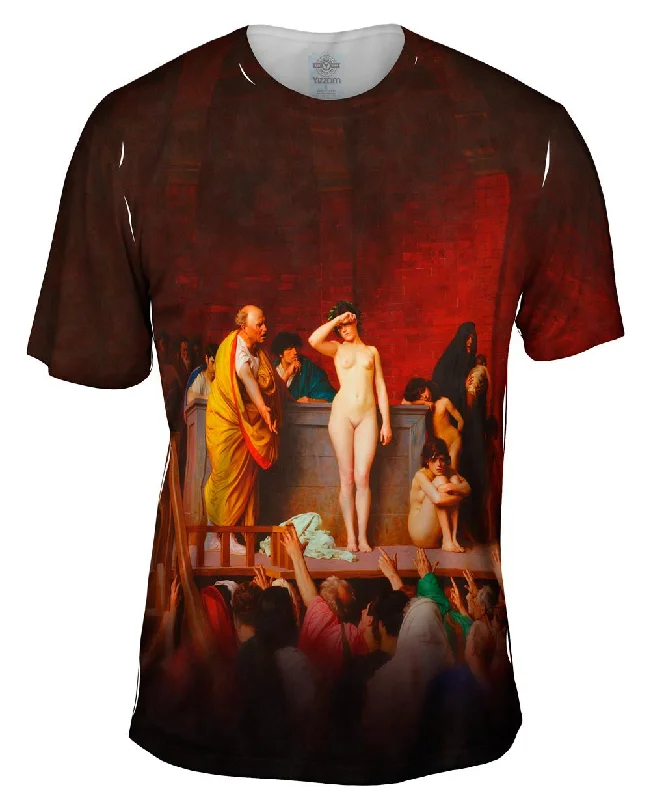 Men's long - sleeve henley t - shirts with button - down placketsJean-Leon Gerome - "Slave Market In Rome" (1884) Men's long - sleeve henley t - shirts with button - down placketsJean-Leon Gerome - "Slave Market In Rome" (1884)