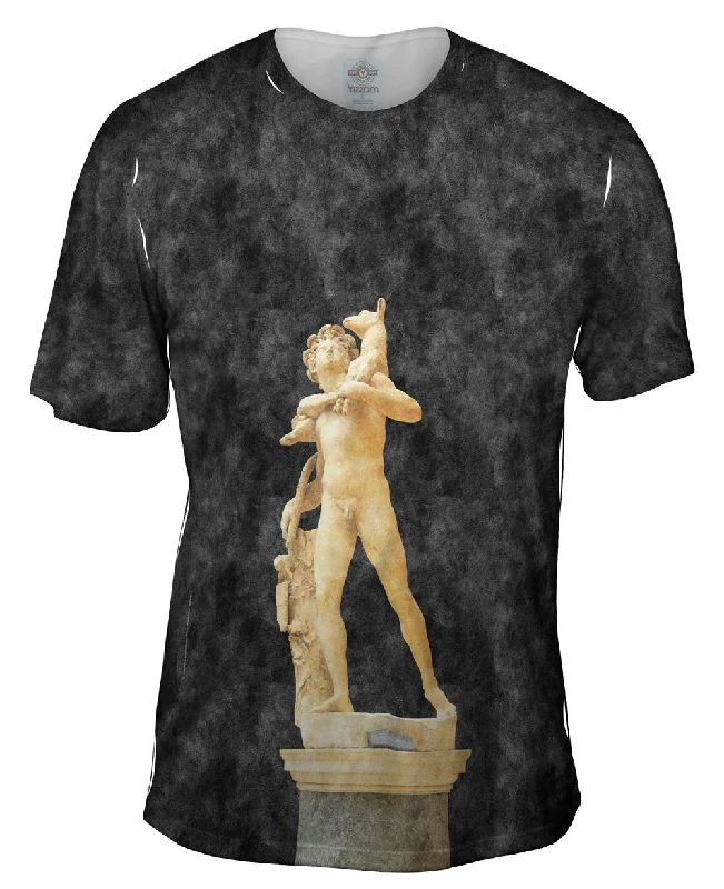 Men's organic cotton crew - neck t - shirts for everyday comfortJebulon - "Statue Barberie Faun With Kid" (1685) Men's organic cotton crew - neck t - shirts for everyday comfortJebulon - "Statue Barberie Faun With Kid" (1685)