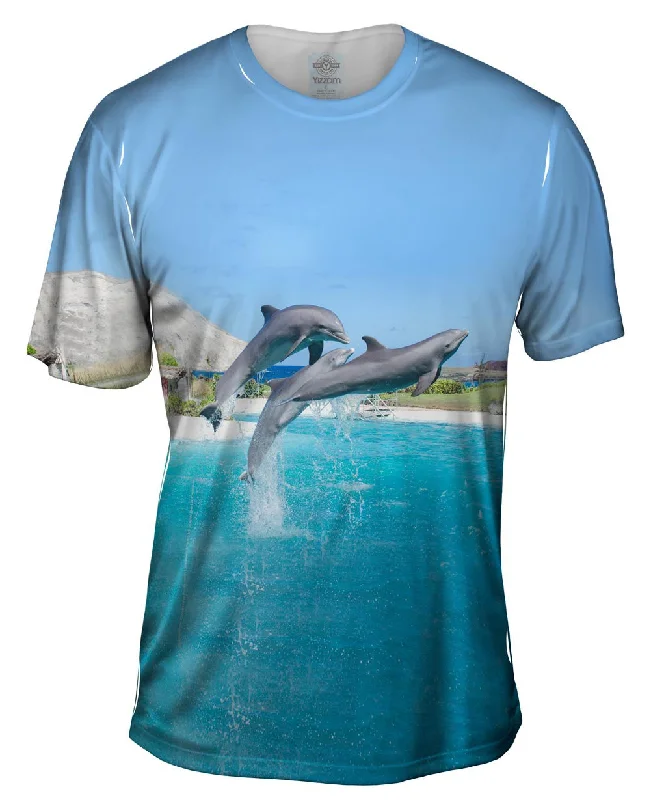 Men's lightweight performance t - shirts for running marathonsJumping Dolphin