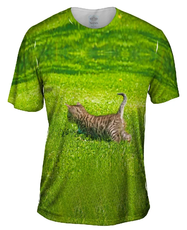 Men's short - sleeve linen t - shirts for summer beach outingsKitty Cat Chase