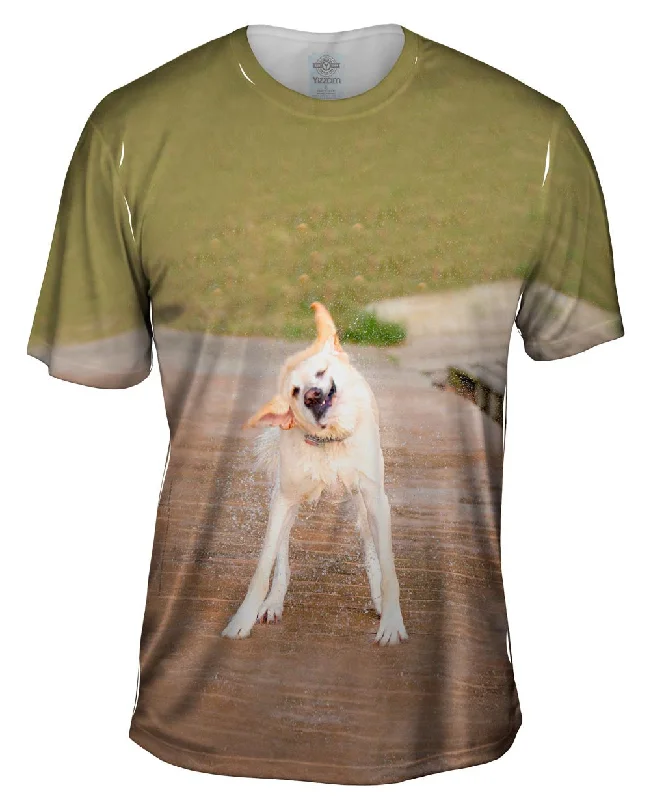 Men's short - sleeve linen t - shirts for summer beach outingsLabrador Water Shake