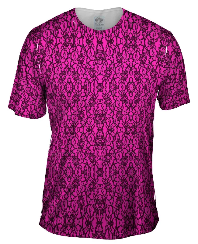 Men's polo t - shirts with a contrast collar for a preppy lookLace Black Hotpink