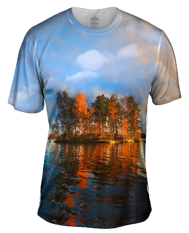 Men's thermal t - shirts with a high - neck design for cold weatherLake Vuoksa Russia Finland Men's thermal t - shirts with a high - neck design for cold weatherLake Vuoksa Russia Finland