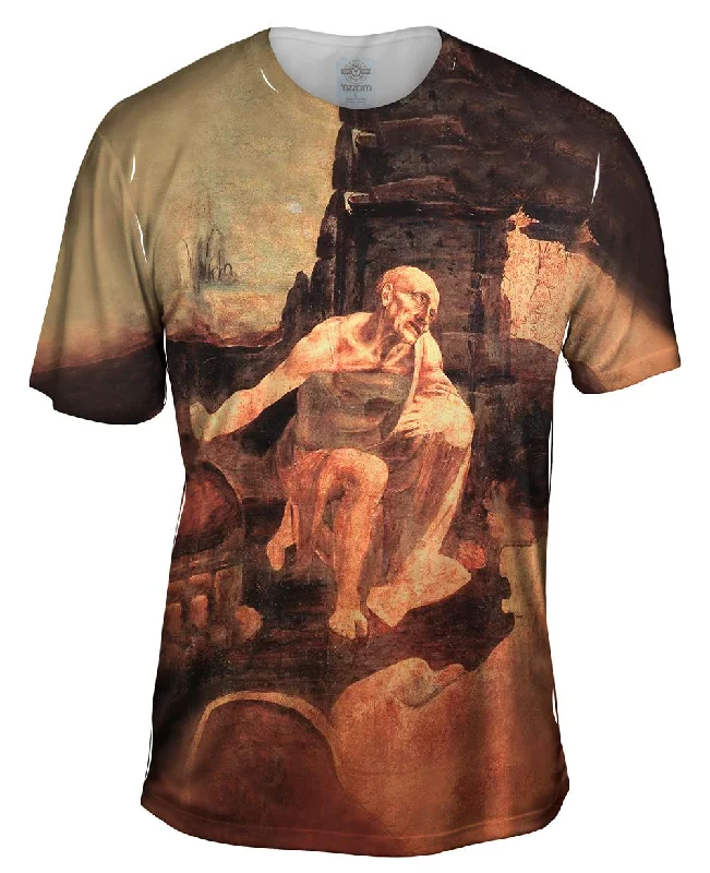 Men's short - sleeve linen t - shirts for summer beach outingsLeonardo Da Vinci - "St Jerome In The Wilderness" (1480) Men's short - sleeve linen t - shirts for summer beach outingsLeonardo Da Vinci - "St Jerome In The Wilderness" (1480)