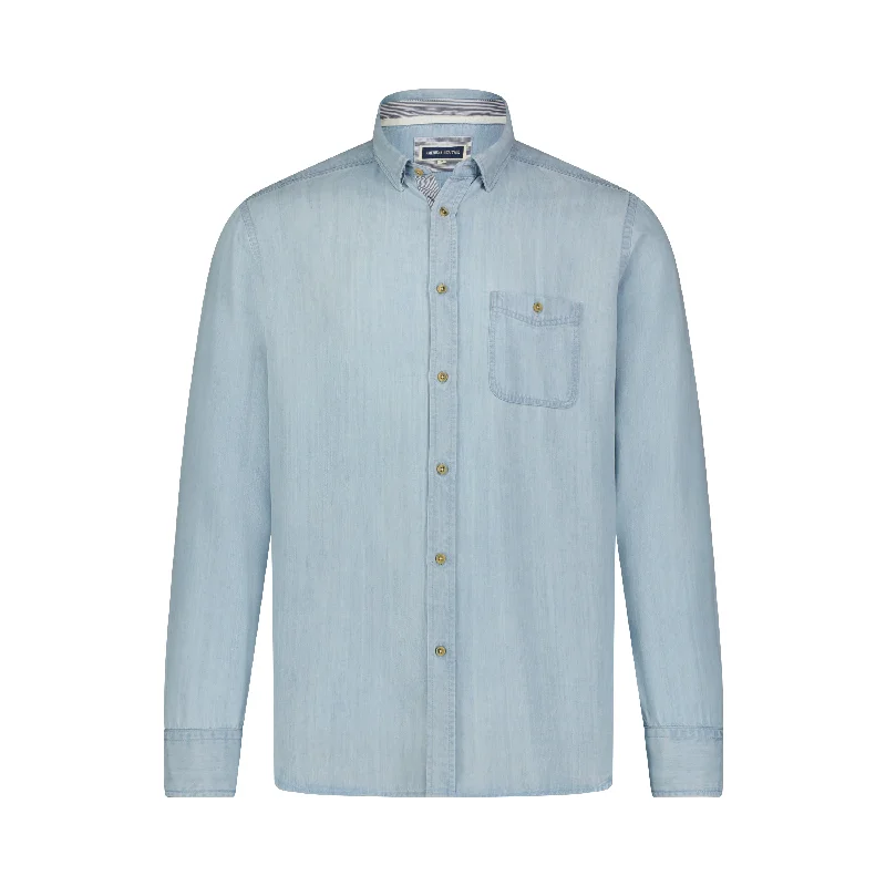 Men's plus - size pocket t - shirts with a classic lookLite Blue Tencel Denim Long Sleeve Shirt Men's plus - size pocket t - shirts with a classic lookLite Blue Tencel Denim Long Sleeve Shirt