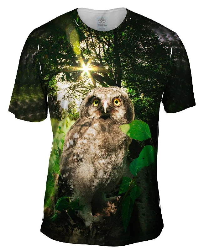 Men's short - sleeve linen t - shirts for summer beach outingsLone Babe Owl