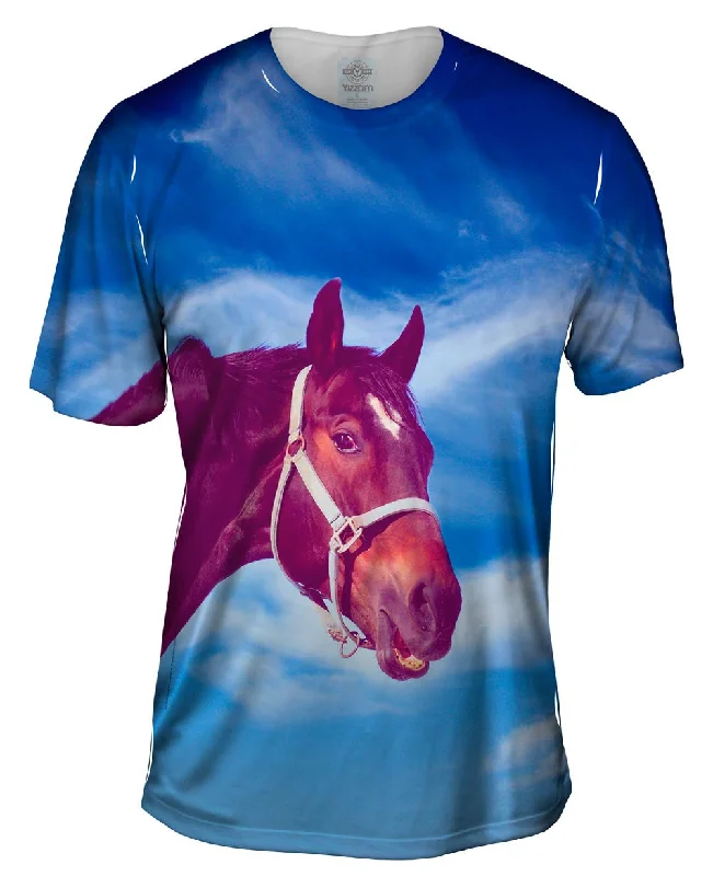 Men's printed Hawaiian t - shirts for tropical vacationsLonesome Horse Cloudy Day