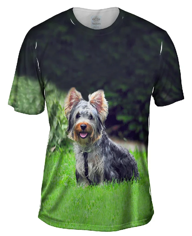 Men's ribbed t - shirts with a textured finish for added styleLong Hair Yorkie Loves The Yard Men's ribbed t - shirts with a textured finish for added styleLong Hair Yorkie Loves The Yard