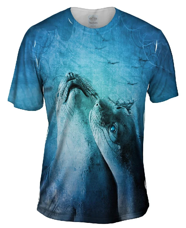 Men's printed Hawaiian t - shirts for tropical vacationsLove Couple Seal