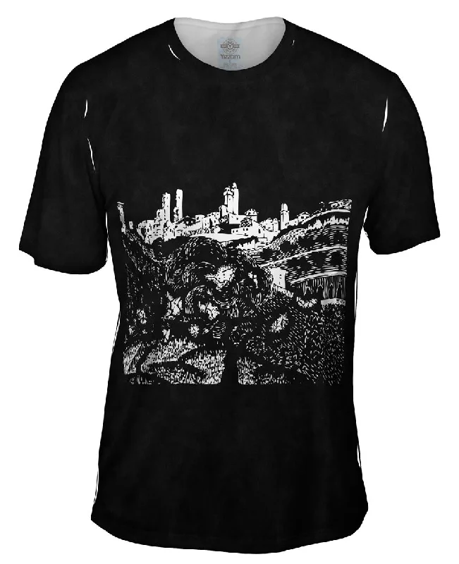 Men's mock - neck t - shirts with a modern and sleek styleM.C.Escher - "San Gimignano" (1922) Men's mock - neck t - shirts with a modern and sleek styleM.C.Escher - "San Gimignano" (1922)