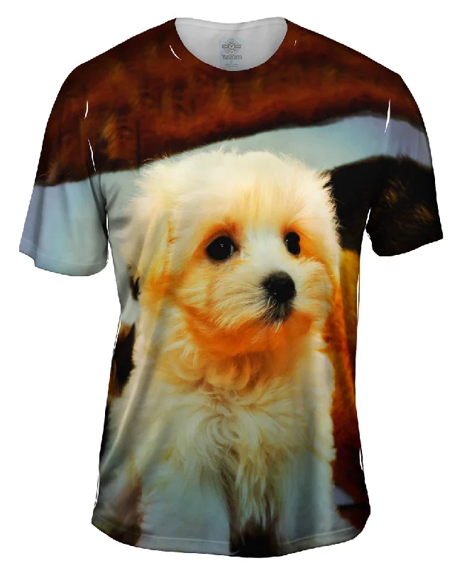 Men's ribbed t - shirts with a textured finish for added styleMaltese Table Puppy