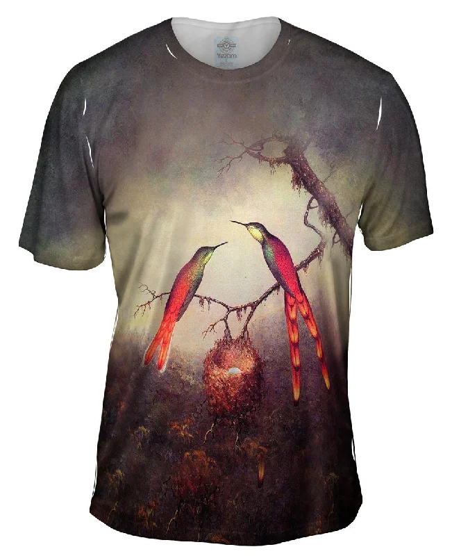 Men's mock - neck t - shirts with a modern and sleek styleMartin Johnson Heade - "Two Hummingbirds Guarding An Egg Nest" Men's mock - neck t - shirts with a modern and sleek styleMartin Johnson Heade - "Two Hummingbirds Guarding An Egg Nest"