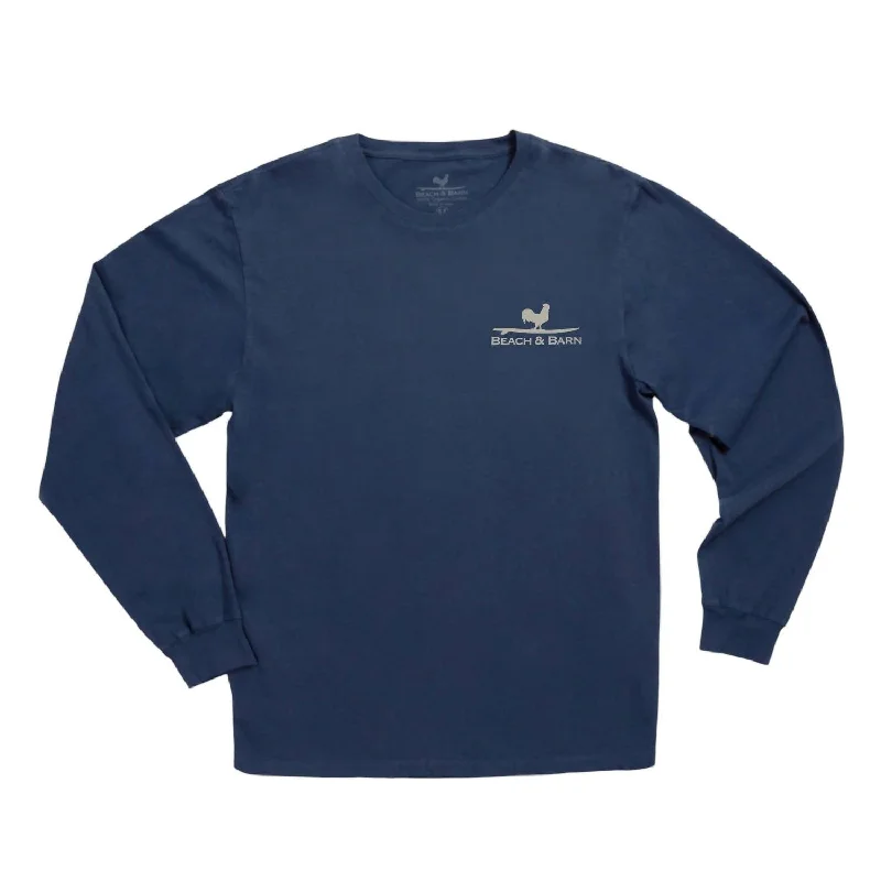 Men's printed Hawaiian t - shirts for tropical vacationsMen's Coastal Country Line Long Sleeve Tee Shirt In Navy