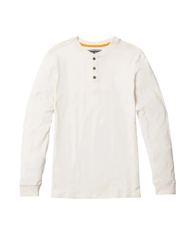 Men's button - front t - shirts with a unique artistic printMen's Fast Eddie Henley Longsleeve Tee In Cream
