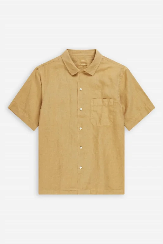 Men's short - sleeve linen t - shirts for summer beach outingsMen's Linen Shirt In Honey Mustard