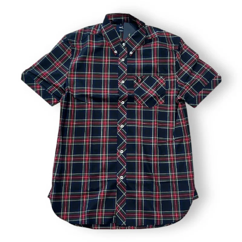 Men's short - sleeve linen t - shirts for summer beach outingsMen's Made In England Short Sleeve Tartan Shirt
