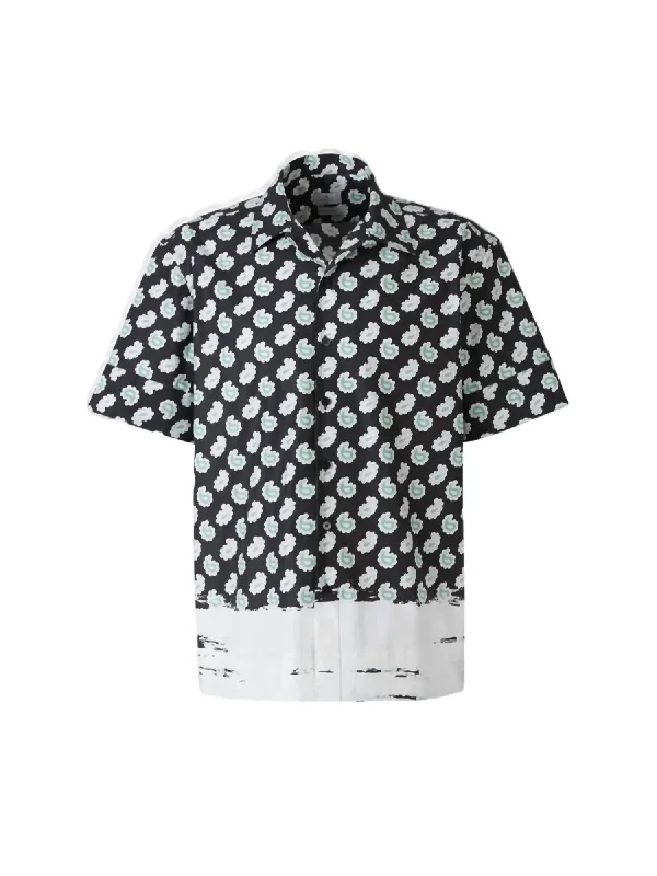Men's smart - casual checkered t - shirts for semi - formal occasionsMen's Placed Paisley Print Short Sleeve Shirt In Black-Green-White