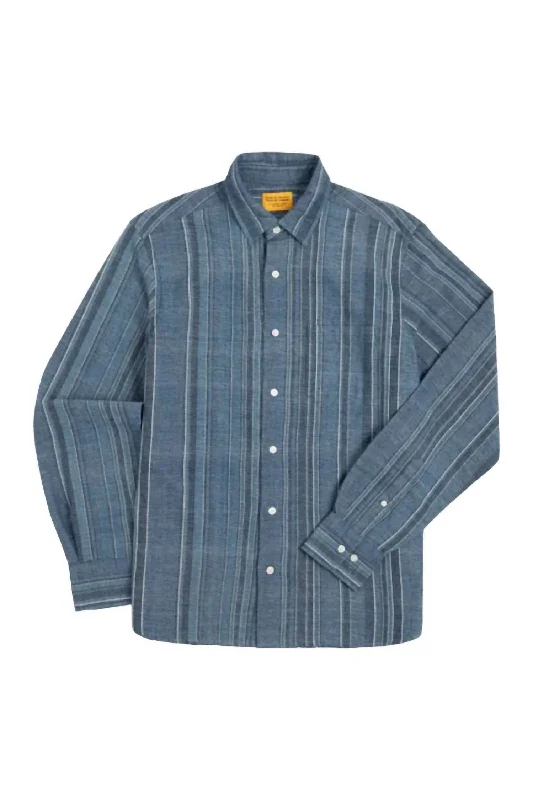 Men's v - neck muscle t - shirts for a body - building aestheticMen's Straight Collar Long Sleeve Shirt In Blue Stripe