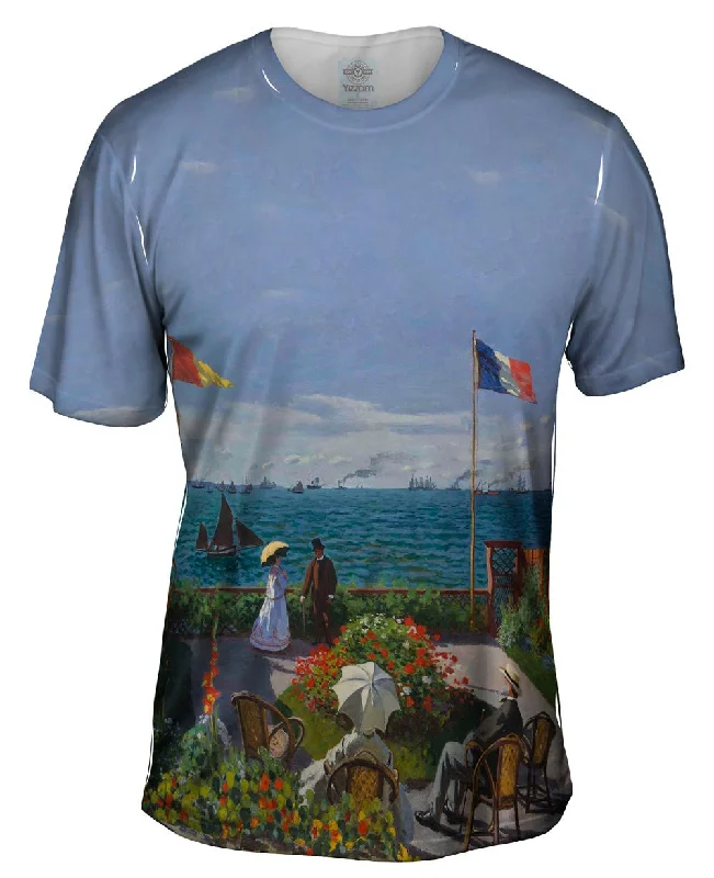 Men's button - front t - shirts with a unique artistic printMonet -"Jardin a Sainte-Adresse" (1867) Men's button - front t - shirts with a unique artistic printMonet -"Jardin a Sainte-Adresse" (1867)