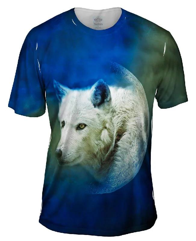 Men's eco - friendly recycled t - shirts for sustainable fashion choicesMoon White Wolf