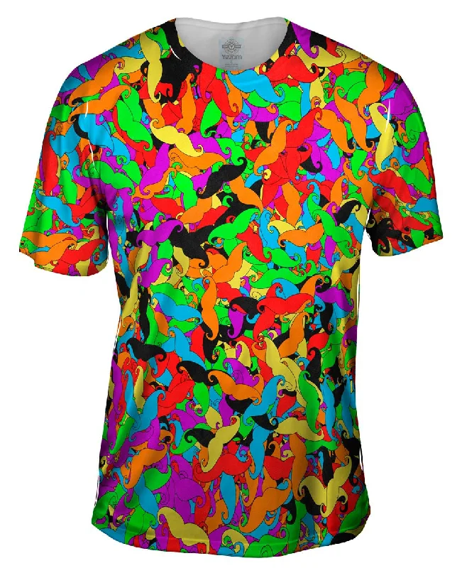 Men's smart - casual checkered t - shirts for semi - formal occasionsMoustache Hipster Ride Colorful
