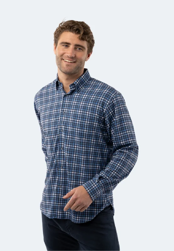 Men's button - front t - shirts with a unique artistic printMulti Blue and Navy Plaid Shirt Men's button - front t - shirts with a unique artistic printMulti Blue and Navy Plaid Shirt