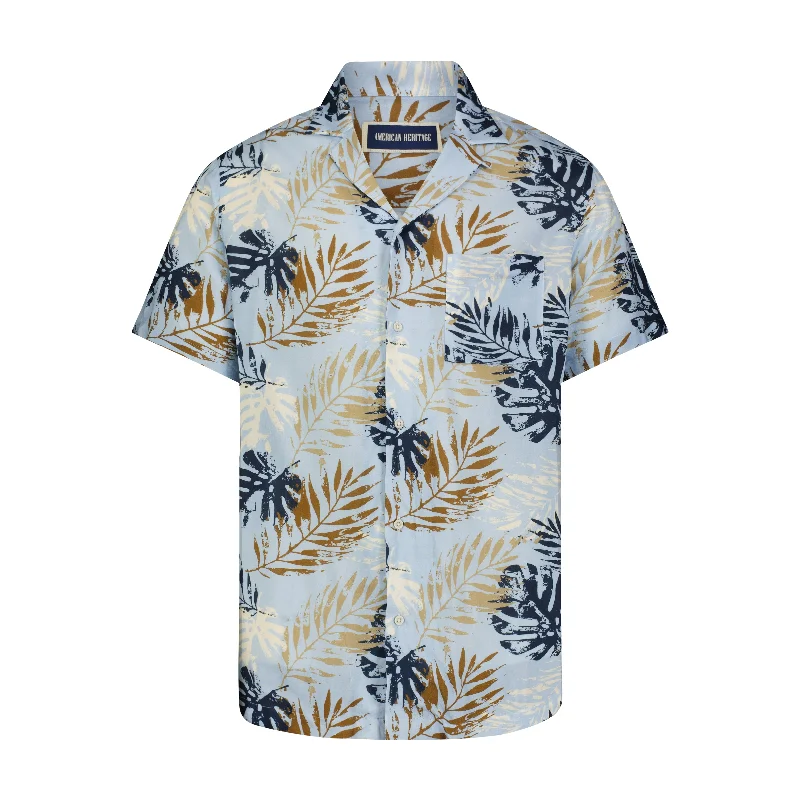 Men's slim - fit graphic t - shirts with vintage rock band printsMulti Leaves in Camp Collar Model Short Sleeve Shirt Men's slim - fit graphic t - shirts with vintage rock band printsMulti Leaves in Camp Collar Model Short Sleeve Shirt