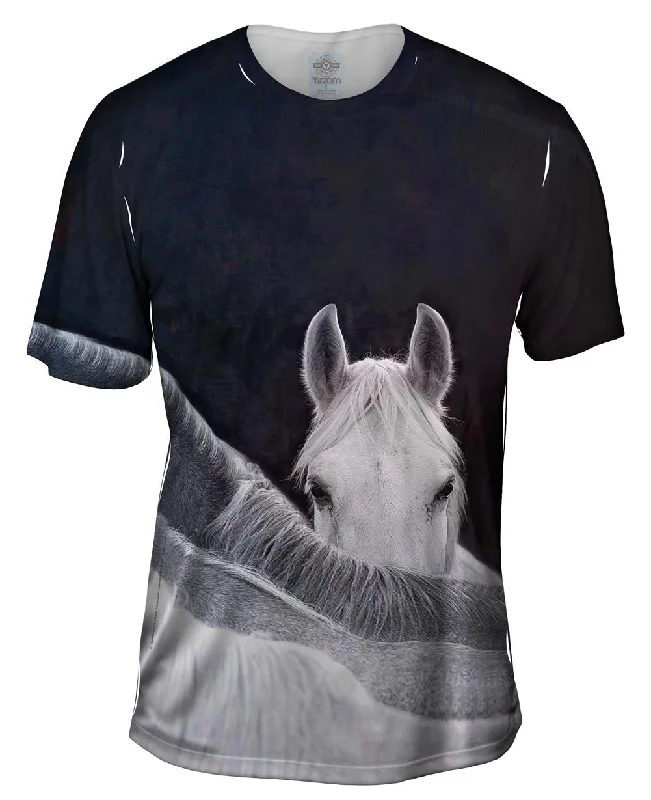 Men's long - sleeve henley t - shirts with button - down placketsMysterious Horse